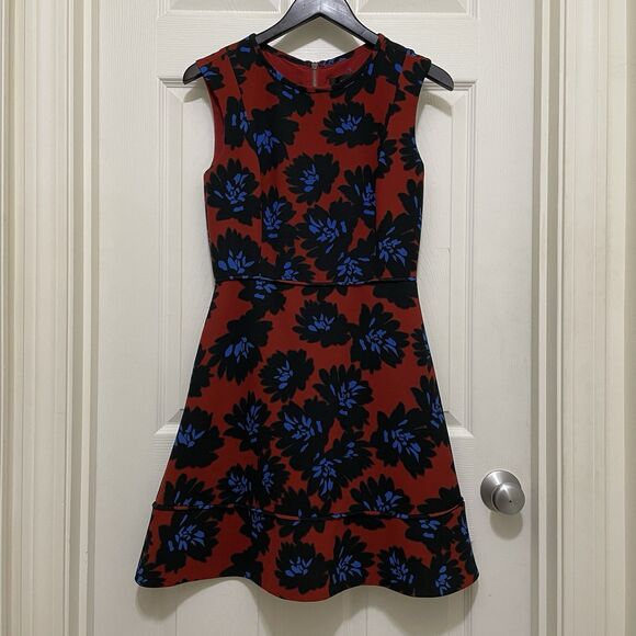 J Crew Firework Floral Mini Dress Red Blue Fit & Flare 4th July Women’s Sz 4 - Picture 1 of 13